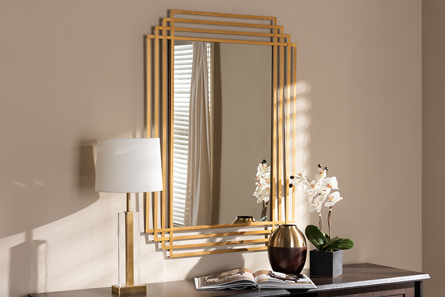 Picture of Baxton Studio RXW-6233 Kalinda Art Deco Antique Gold Finished Rectangular Accent Wall Mirror