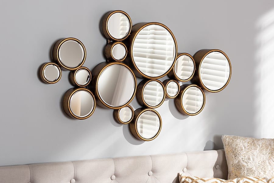 Picture of Baxton Studio RXW-5404 Cassiopeia Modern & Contemporary Antique Gold Finished Bubble Accent Wall Mirror