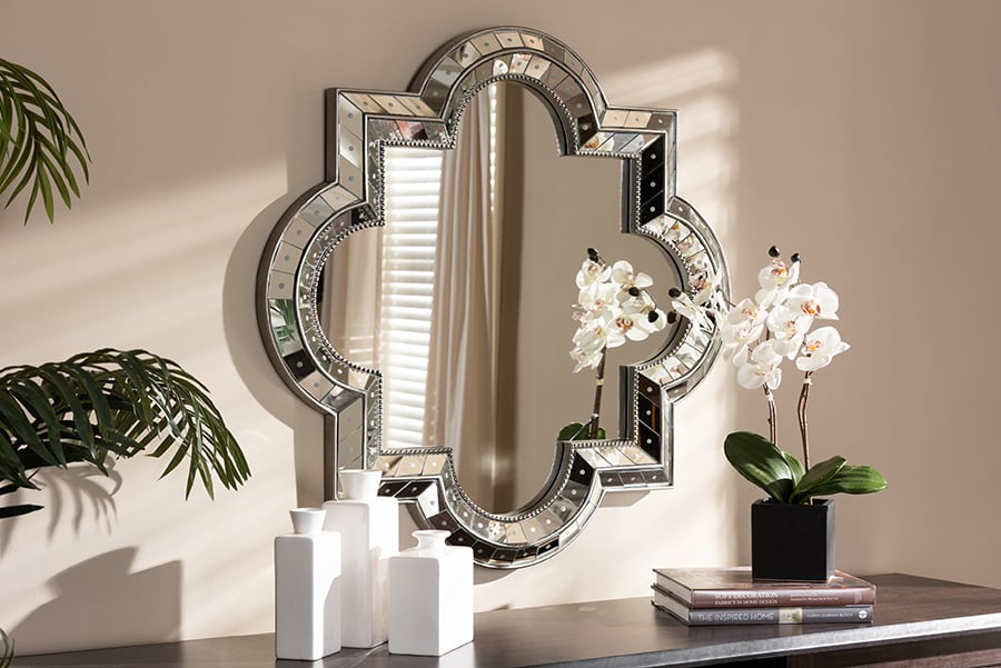 Picture of Baxton Studio RXW-5809 Catia Art Deco Antique Silver Finished Quatrefoil Accent Wall Mirror