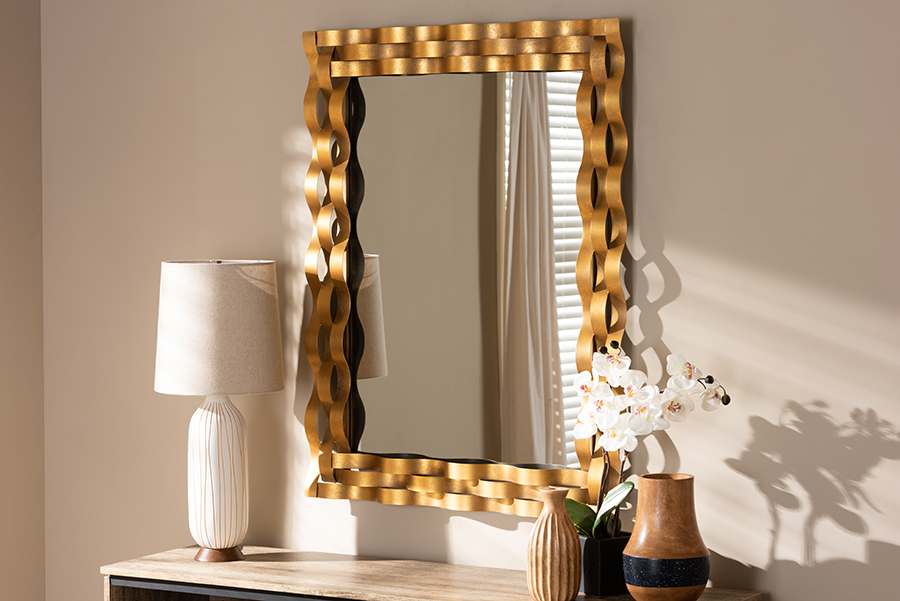 RXW-8002 Arpina Modern & Contemporary Antique Gold Finished Rectangular Accent Wall Mirror