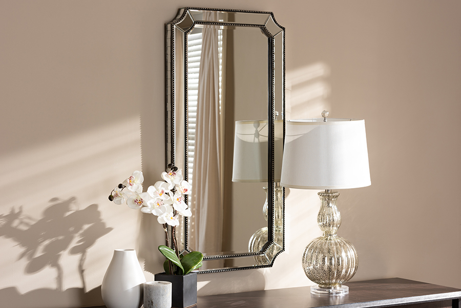RXW-8003 Romina Art Deco Antique Silver Finished Accent Wall Mirror