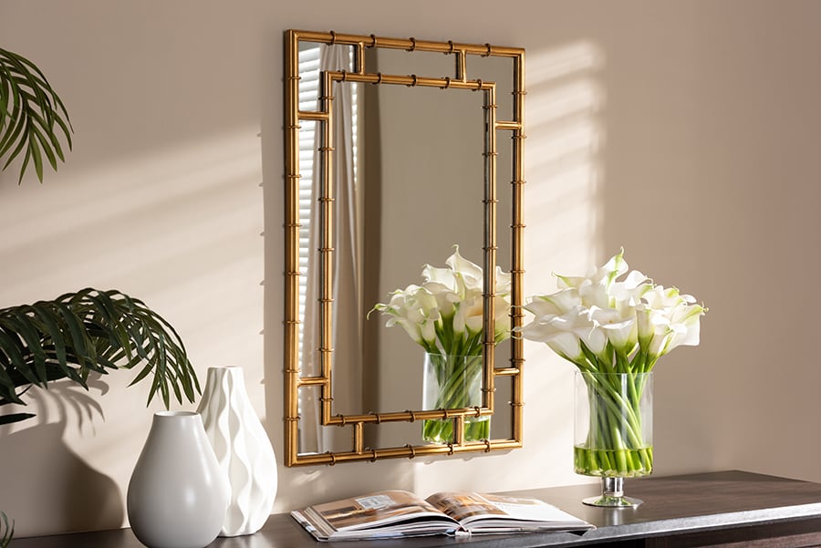 Picture of Baxton Studio RXW-8008 Adra Modern & Contemporary Gold Finished Bamboo Accent Wall Mirror