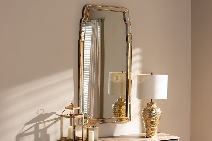 Picture of Baxton Studio RXW-8011 Alice Modern & Contemporary Queen Anne Style Antique Gold Finished Accent Wall Mirror