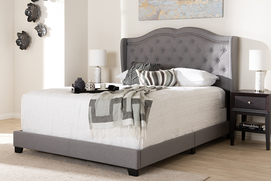 Picture of Baxton Studio Aden-Grey-Queen Aden Modern & Contemporary Grey Fabric Upholstered Bed - Queen Size