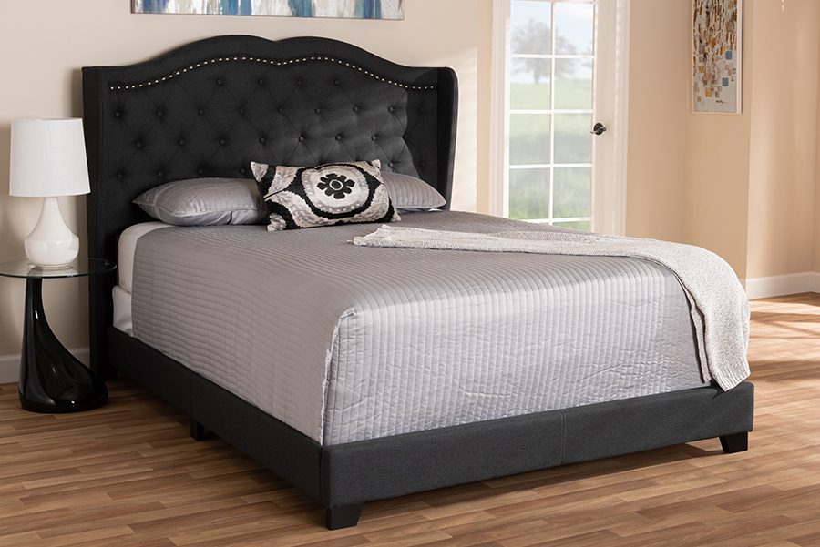 Picture of Baxton Studio Aden-Charcoal Grey-Queen Aden Modern & Contemporary Charcoal Grey Fabric Upholstered Bed - Queen Size