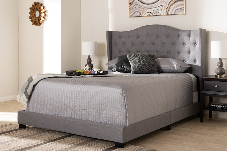 Picture of Baxton Studio Alesha-Grey-Queen Alesha Modern & Contemporary Grey Fabric Upholstered Bed - Queen Size