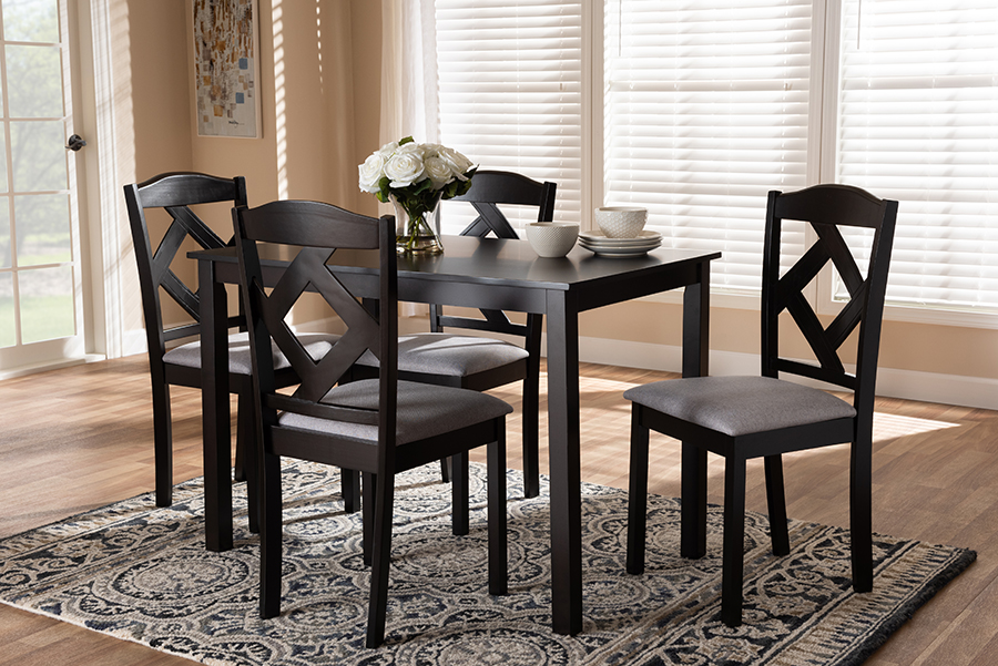 Picture of Baxton Studio RH133C-Dark Brown-Grey Dining Set Ruth Modern & Contemporary Espresso Brown Finished & Grey Fabric Upholstered Dining Set - 5-Piece