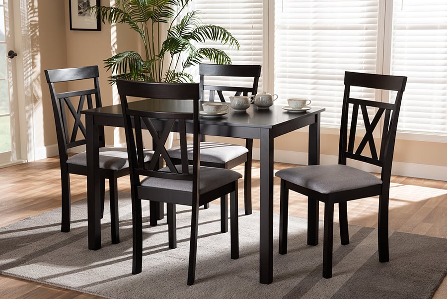 Picture of Baxton Studio RH123C-Dark Brown-Grey Dining Set Rosie Modern & Contemporary Espresso Brown Finished & Grey Fabric Upholstered Dining Set - 5-Piece