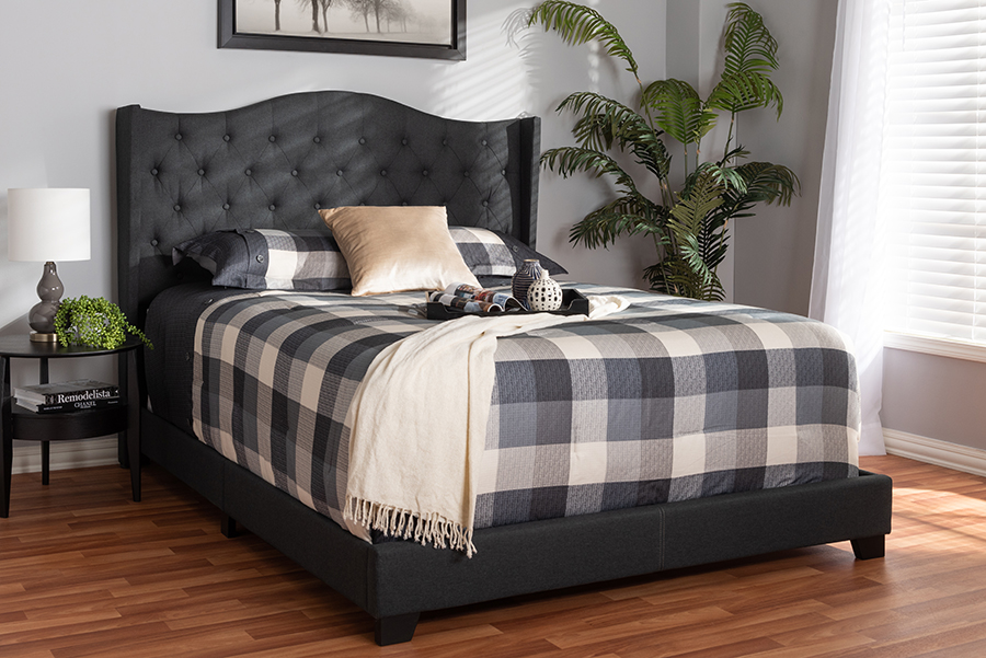 Picture of Baxton Studio Alesha-Charcoal Grey-Queen Alesha Modern & Contemporary Charcoal Grey Fabric Upholstered Bed - Queen Size