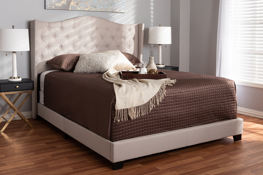 Picture of Baxton Studio Alesha-Beige-Queen Alesha Modern & Contemporary Beige Fabric Upholstered Bed - Queen Size