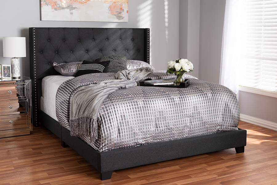 Picture of Baxton Studio Brady-Charcoal Grey-Queen Brady Modern & Contemporary Charcoal Grey Fabric Upholstered Bed - Queen Size