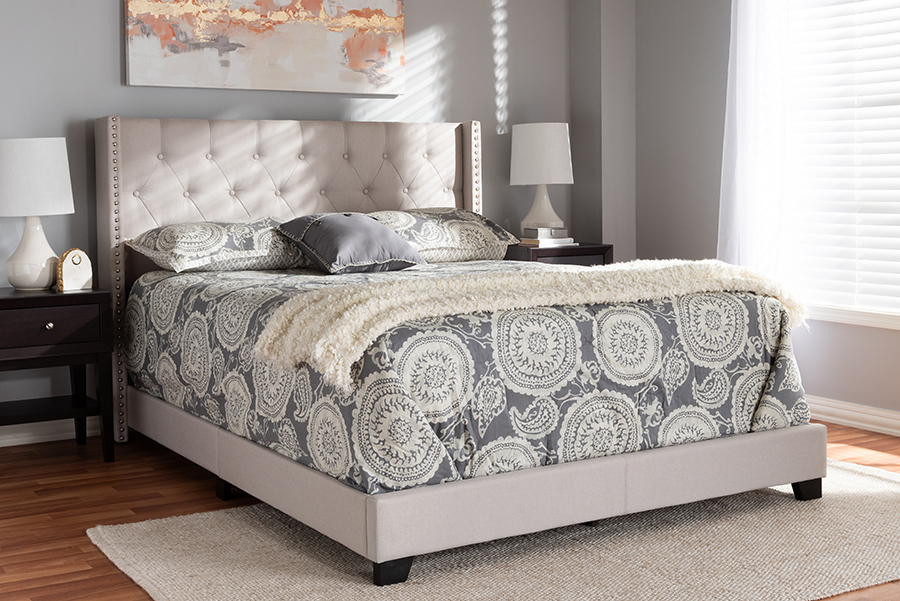 Picture of Baxton Studio Brady-Beige-King Brady Modern & Contemporary Beige Fabric Upholstered Bed - King Size