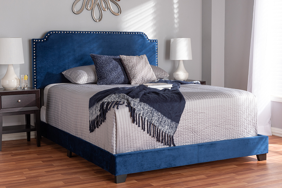 Picture of Baxton Studio Darcy-Navy-King Darcy Luxe & Glamour Navy Velvet Upholstered Bed - King Size
