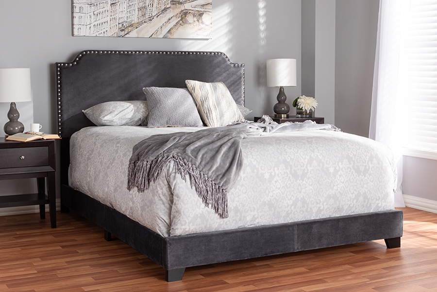 Picture of Baxton Studio Darcy-Grey-King Darcy Luxe & Glamour Dark Grey Velvet Upholstered Bed - King Size