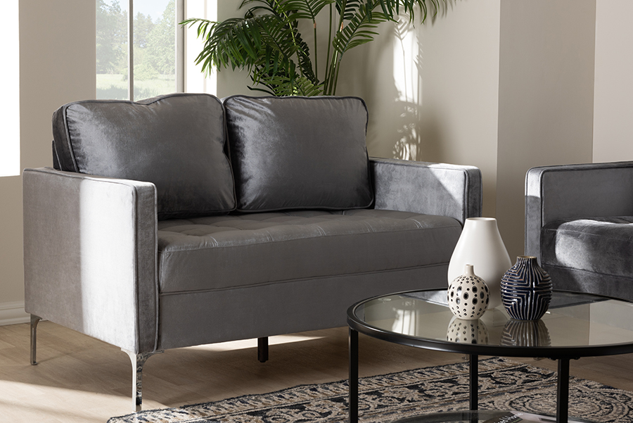 Picture of Baxton Studio Clara-Grey-LS Clara Modern & Contemporary Grey Velvet Fabric Upholstered 2-Seater Loveseat