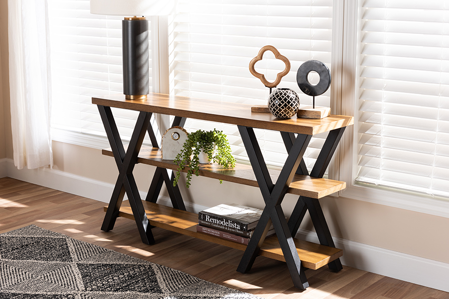 Picture of Baxton Studio YLX-2715 Duchaine Vintage Rustic Industrial Style Wood & Dark Bronze-Finished Metal Console Table