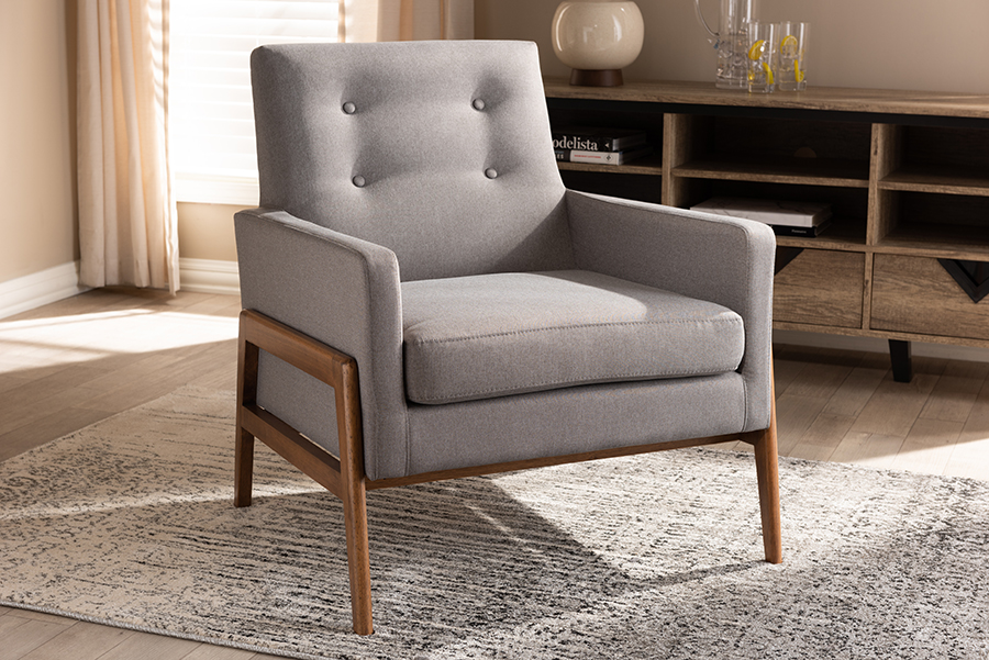 Picture of Baxton Studio BBT8042-Grey-CC Perris Mid-Century Modern Grey Fabric Upholstered Walnut Wood Lounge Chair