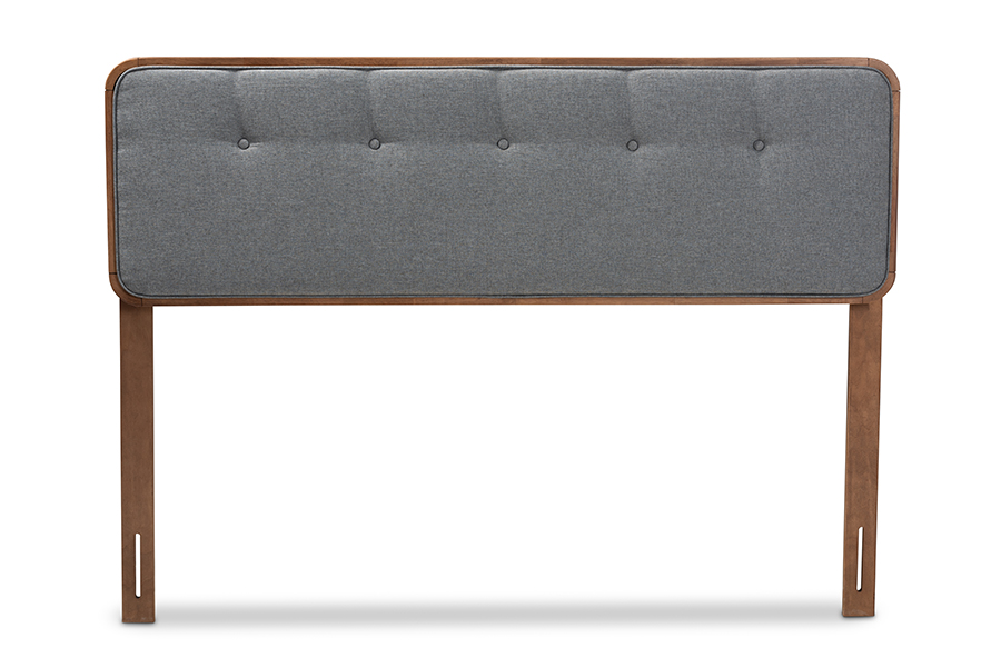 MG3000PC-Dark Grey-Ash Walnut-HB-King Palina Mid-Century Modern Dark Grey Fabric Upholstered Walnut Brown Finished Wood Headboard - King Size -  Baxton Studio, 193271012497