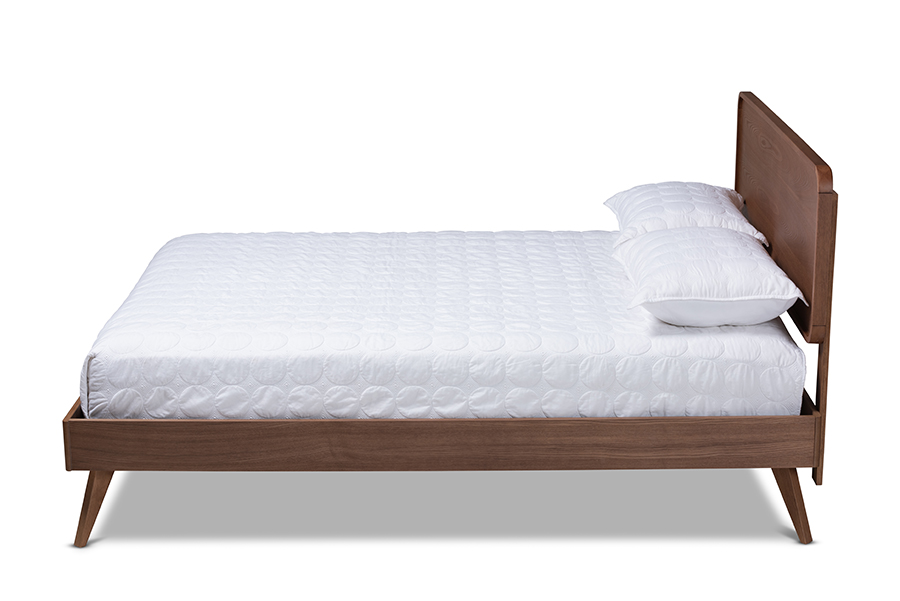 Demeter-Ash Walnut-King Demeter Mid-Century Modern Walnut Brown Finished Wood Platform Bed - King Size