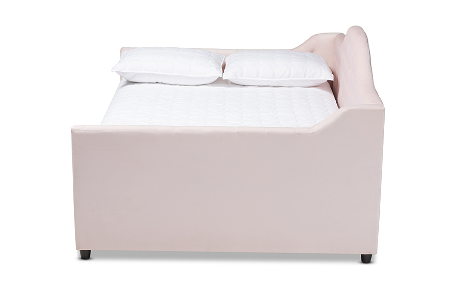 Picture of Baxton Studio CF8940-Light Pink-Daybed-Q Perry Modern & Contemporary Light Pink Velvet Fabric Upholstered & Button Tufted Daybed - Queen Size
