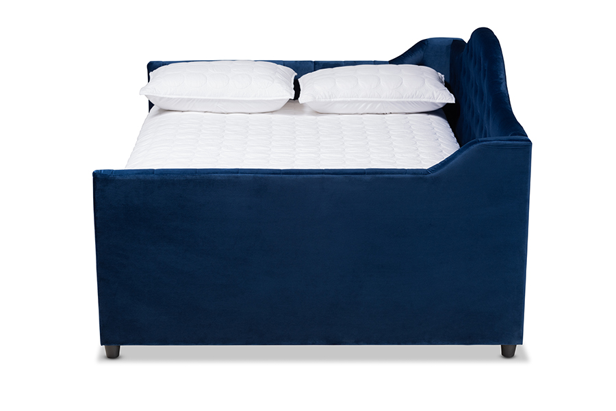 Picture of Baxton Studio CF8940-Navy Blue-Daybed-Q Perry Modern & Contemporary Navy Blue Velvet Fabric Upholstered & Button Tufted Daybed - Queen Size