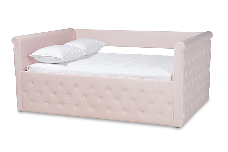 Picture of Baxton Studio CF8825-C-Light Pink-Daybed-F Amaya Modern & Contemporary Light Pink Velvet Fabric Upholstered Daybed - Full Size