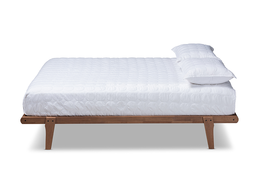 MG0002-Ash Walnut-Full Kaia Mid-Century Modern Walnut Brown Finished Wood Platform Bed Frame - Full Size