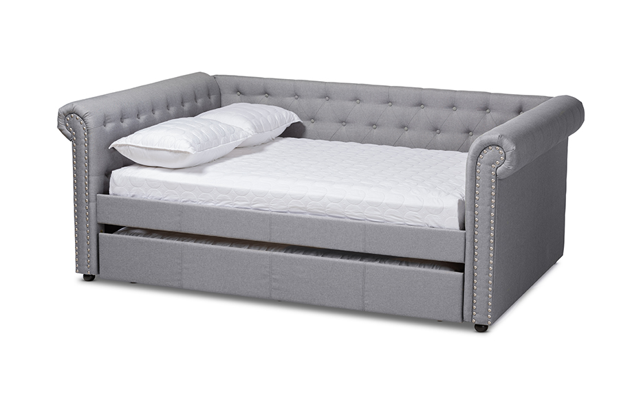Picture of Baxton Studio Ashley-Grey-Daybed-F-T Mabelle Modern & Contemporary Gray Fabric Upholstered Daybed with Trundle - Full Size