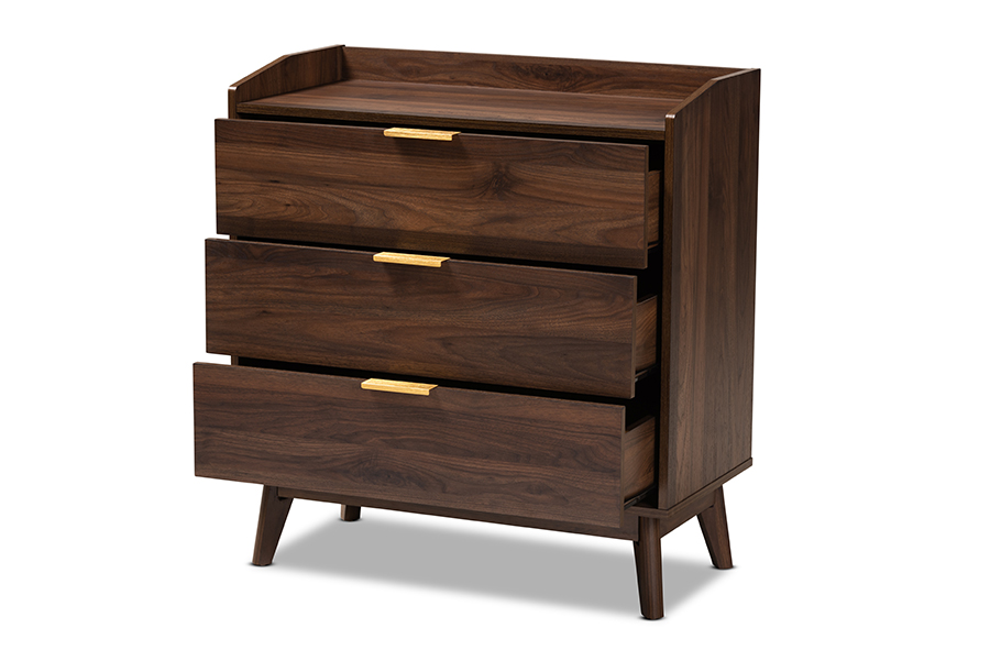 Picture of Baxton Studio LV4COD4230WI-Columbia-3DW-Chest Lena Mid-Century Modern Walnut Brown Finished 3-Drawer Wood Chest
