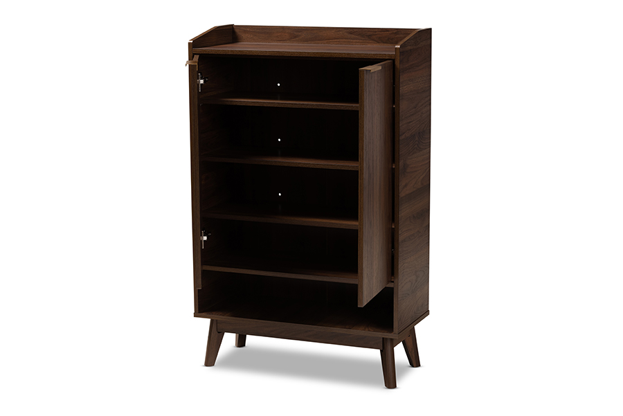 Picture of Baxton Studio LV4SC4150WI-Columbia-Shoe Cabinet Lena Mid-Century Modern Walnut Brown Finished 5-Shelf Wood Entryway Shoe Cabinet