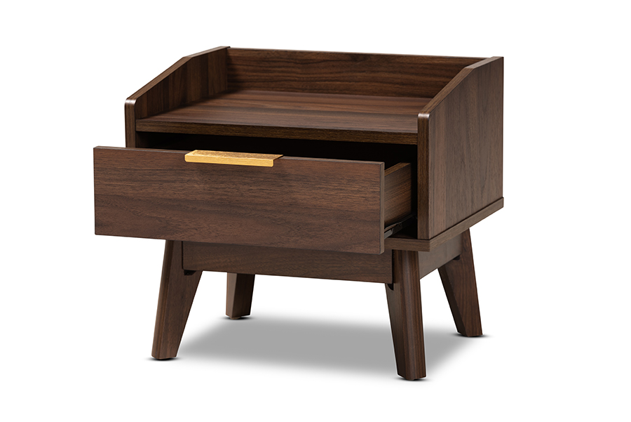 Picture of Baxton Studio LV4ST4240WI-Columbia-NS Lena Mid-Century Modern Walnut Brown Finished 1-Drawer Wood Nightstand