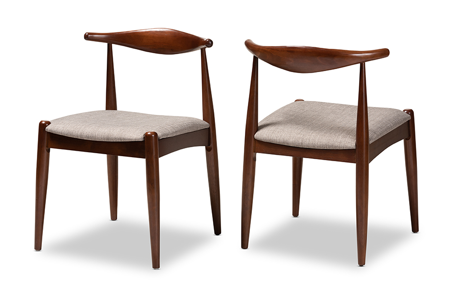 Aeron-Light Grey-Walnut-DC Aeron Mid-Century Modern Light Gray Fabric Upholstered Walnut Finished Wood Dining Chair - Set of 2