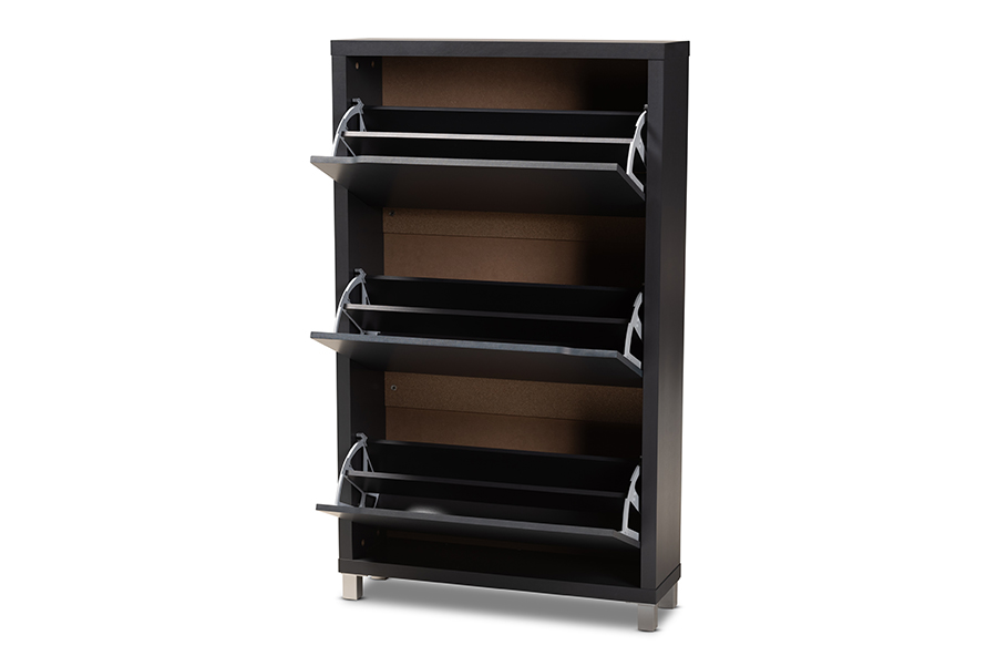 Picture of Baxton Studio FP-3OUSH-Dark Grey Simms Modern & Contemporary Dark Grey Finished Wood Shoe Storage Cabinet with 6 Fold-Out Racks