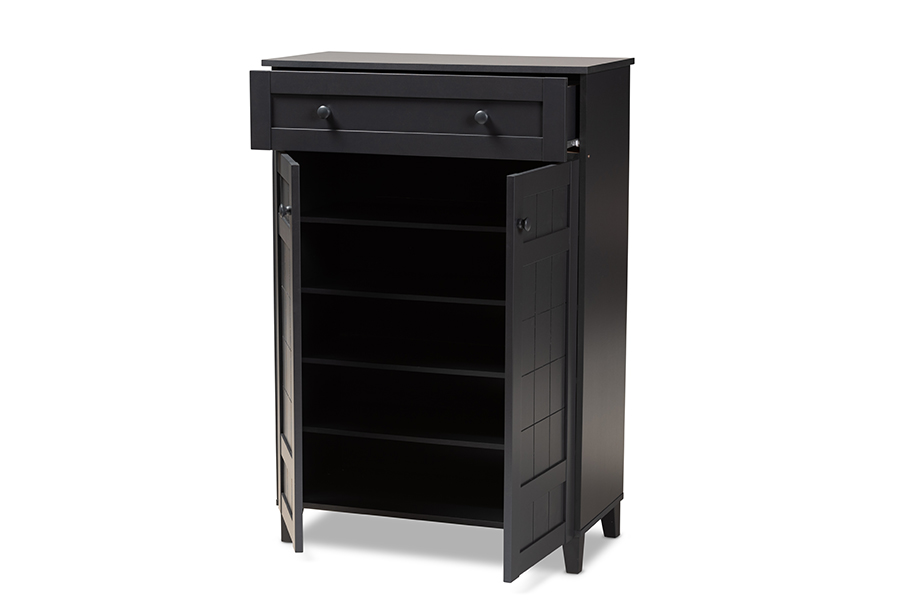 Picture of Baxton Studio FP-1203-Dark Grey Glidden Modern & Contemporary Dark Grey Finished 5-Shelf Wood Shoe Storage Cabinet with Drawer