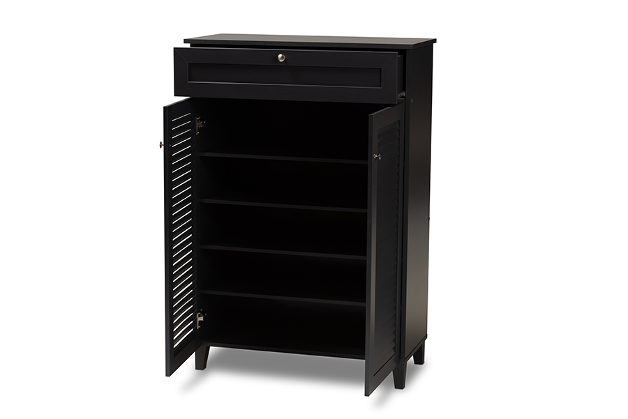 Picture of Baxton Studio FP-03LV-Dark Grey Coolidge Modern & Contemporary Dark Grey Finished 5-Shelf Wood Shoe Storage Cabinet with Drawer