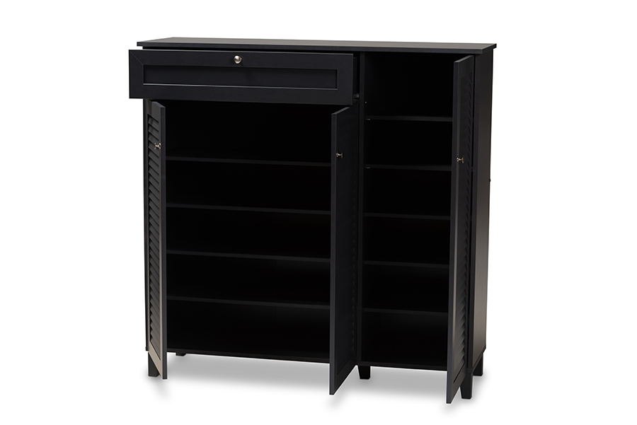 Picture of Baxton Studio FP-05LV-Dark Grey Coolidge Modern & Contemporary Dark Grey Finished 11-Shelf Wood Shoe Storage Cabinet with Drawer