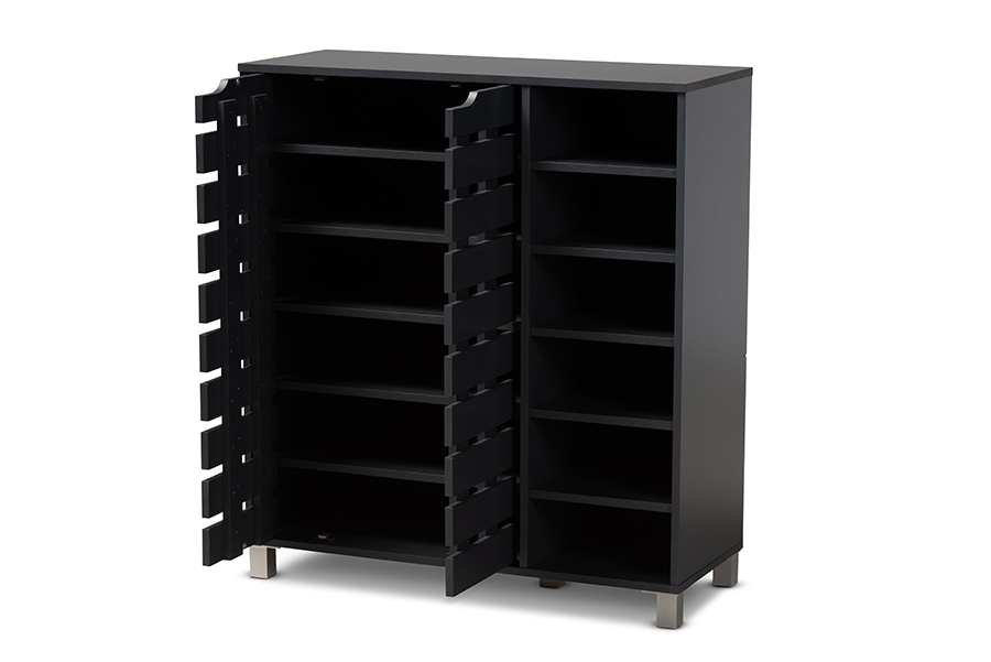 Picture of Baxton Studio SR-002-Dark Grey Shirley Modern & Contemporary Dark Grey Finished 2-Door Wood Shoe Storage Cabinet with Open Shelves