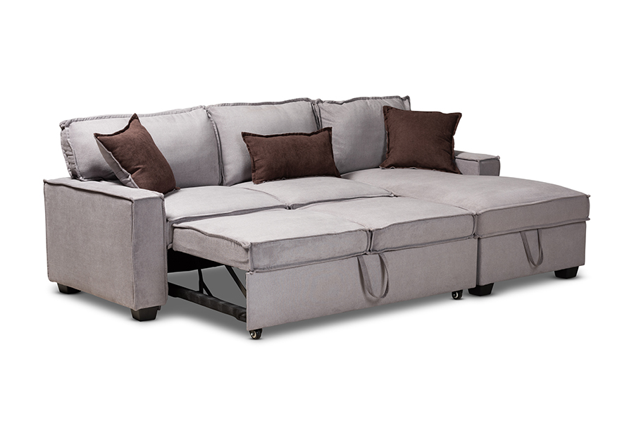 Picture of Baxton Studio R8651-Light Grey-RFC Emile Modern & Contemporary Light Grey Fabric Upholstered Right Facing Storage Sectional Sofa with Pull-Out Bed