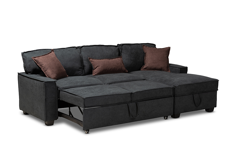 Picture of Baxton Studio R8651-Dark Grey-RFC Emile Modern & Contemporary Dark Grey Fabric Upholstered Right Facing Storage Sectional Sofa with Pull-Out Bed