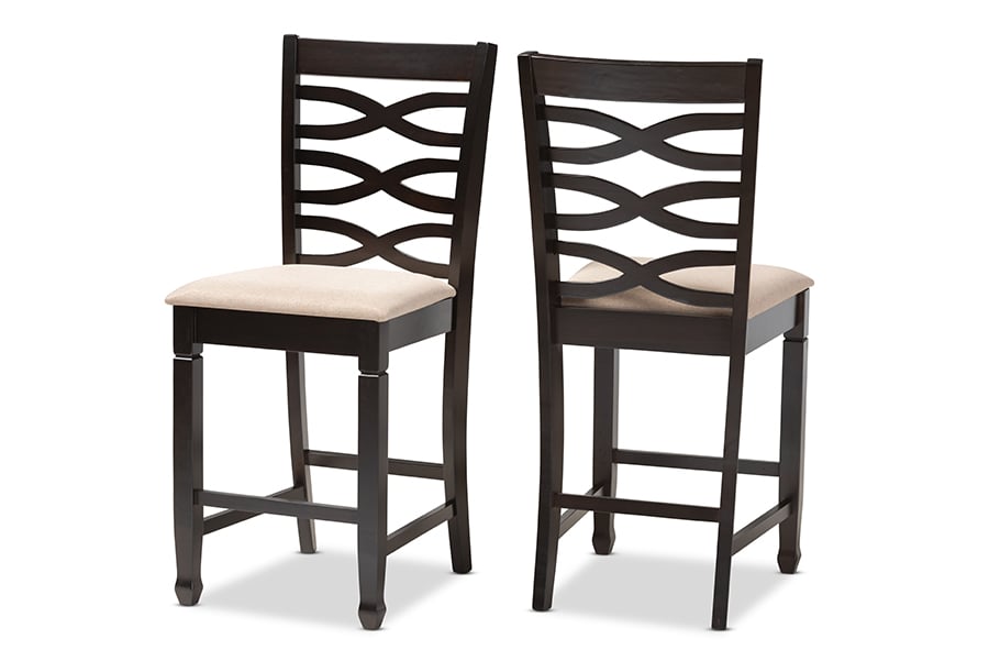 RH318P-Sand-Dark Brown-PC Lanier Modern & Contemporary Sand Fabric Upholstered Espresso Brown Finished Wood Counter Height Pub Chair - Set of 2 -  Baxton Studio, 193271021444