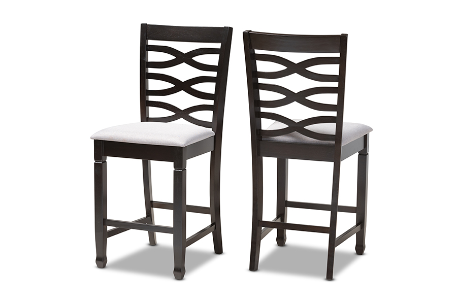 RH318P-Grey-Dark Brown-PC Lanier Modern & Contemporary Gray Fabric Upholstered Espresso Brown Finished Wood Counter Height Pub Chair - Set of 2 -  Baxton Studio, 193271021451