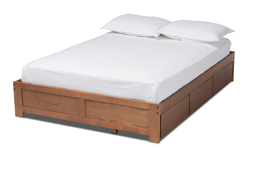 MG6001-Walnut-Queen Wren Modern & Contemporary Walnut Finished 3-Drawer Platform Storage Bed Frame - Queen Size