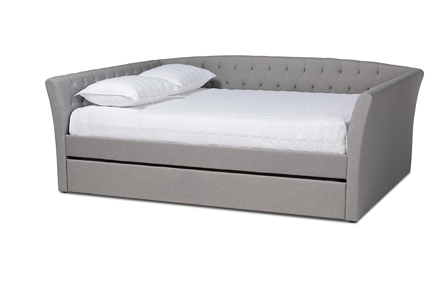 Picture of Baxton Studio CF9044-Light Grey-Daybed-F-T Delora Modern & Contemporary Light Grey Fabric Upholstered Daybed with Roll-Out Trundle Bed - Full Size