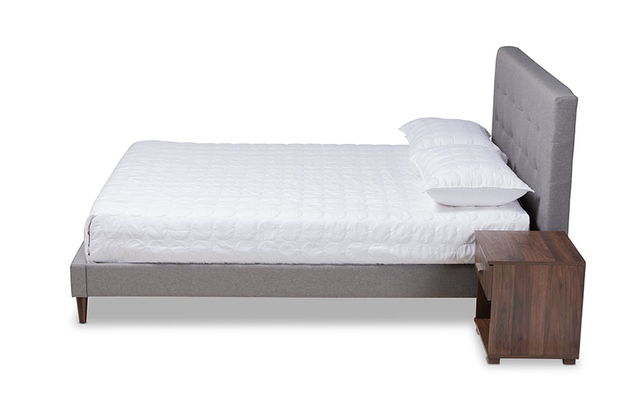 CF9058-Light Grey-Queen Maren Mid-Century Modern Light Grey Fabric Upholstered Platform Bed with Two Nightstands - Queen Size -  Baxton Studio, 193271025268