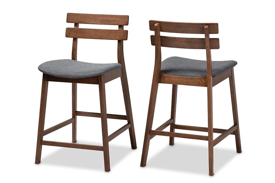 Boba-Dark Grey-Walnut-Counter Stool Larine Modern & Contemporary Dark Grey Fabric Upholstered Walnut Finished Wood Counter Stool Set - 2 Piece -  Baxton Studio, 193271026913