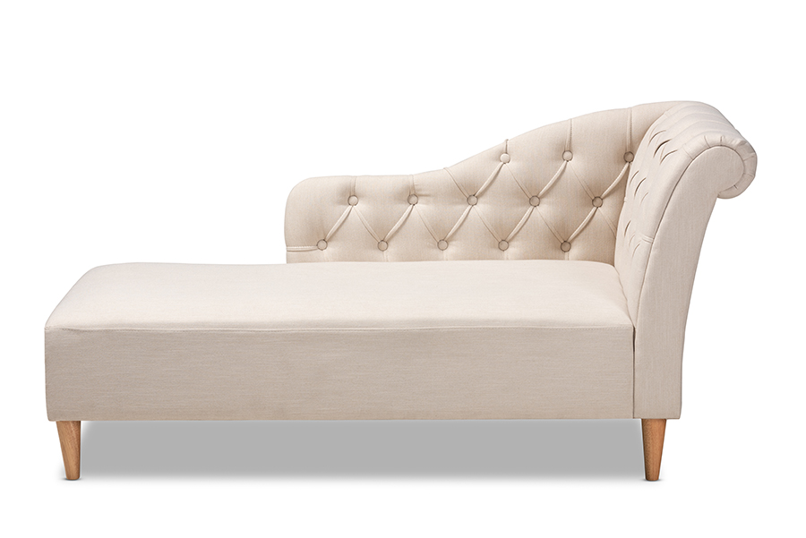 Picture of Baxton Studio CFCL1-Beige-Oak-KD Chaise Emeline Modern & Contemporary Beige Fabric Upholstered Oak Finished Chaise Lounge