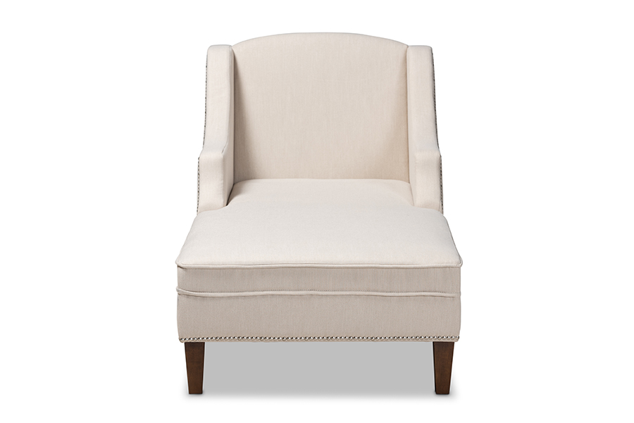 CFCL3-Beige-Wenge-KD Chaise Leonie Modern & Contemporary Beige Fabric Upholstered Wenge Brown Finished Chaise Lounge