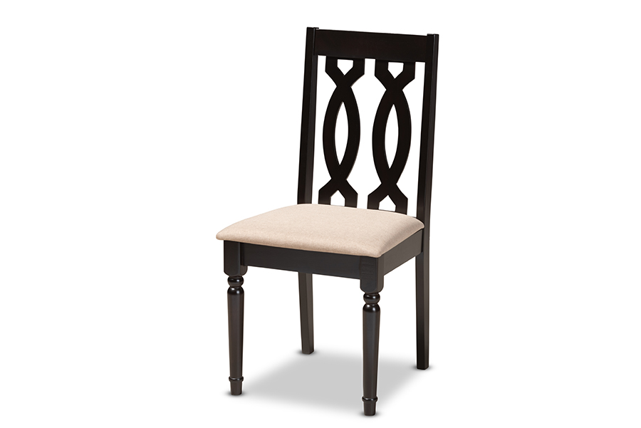 RH334C-Sand-Dark Brown-DC Cherese Modern & Contemporary Sand Fabric Upholstered Espresso Brown Finished Wood Dining Chair - Set of 4 -  Baxton Studio, RH334C-Sand/Dark Brown-DC