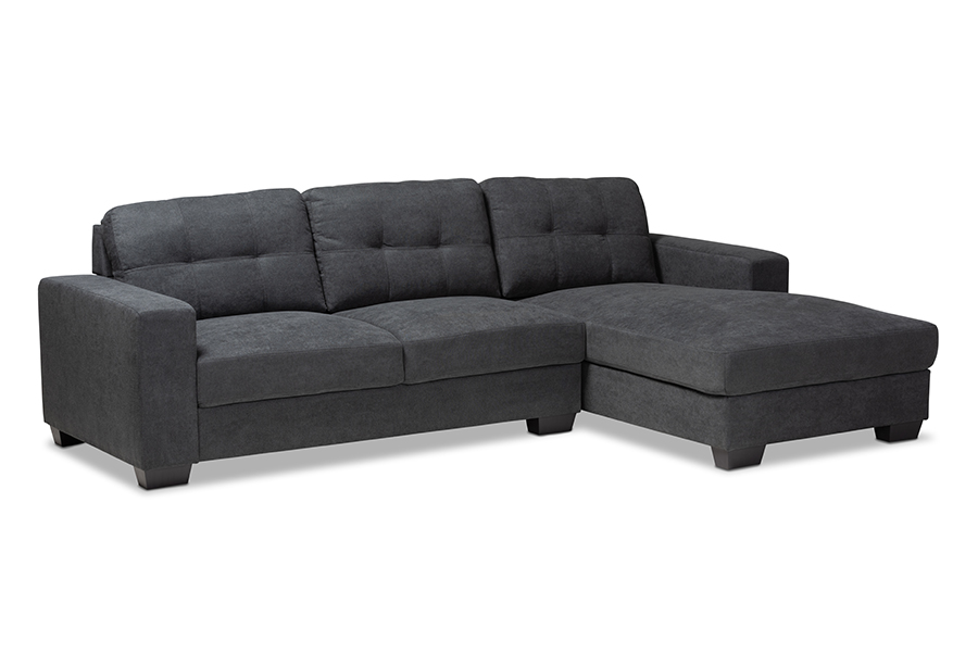 J099C-Dark Grey-RFC Langley Modern & Contemporary Dark Grey Fabric Upholstered Sectional Sofa with Right Facing Chaise