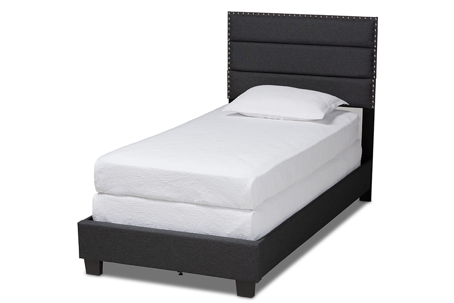 CF9084C-Charcoal-Twin Ansa Modern & Contemporary Dark Grey Fabric Upholstered Bed - Twin Size
